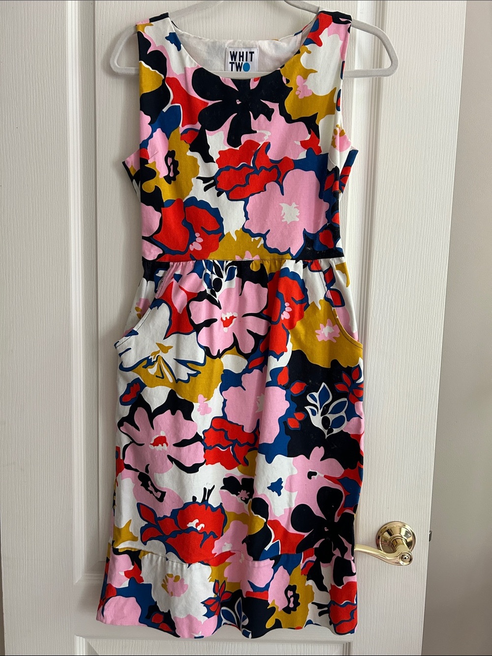 Whit Two Bold Floral Sleeveless Dress - Pink, Red, Navy & Mustard Size 4